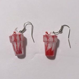 Peppermint Milkshake Drop Earrings Red Candy Cane Dessert Jewelry